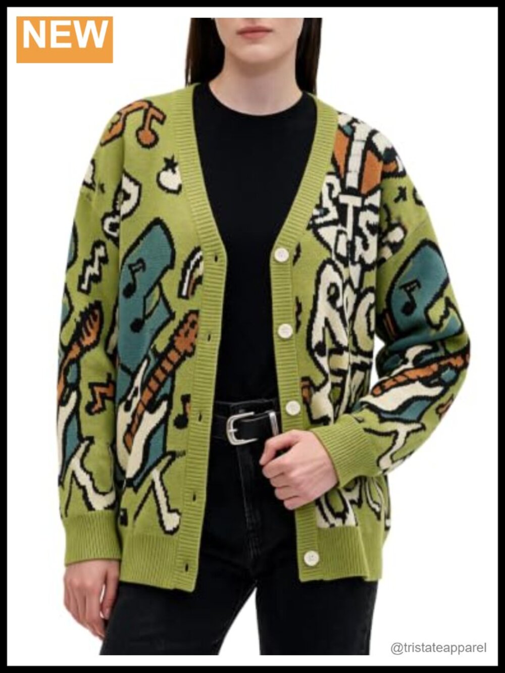 Womens Y2K Dinosaur Print Button Down Knit Cardigan Oversized